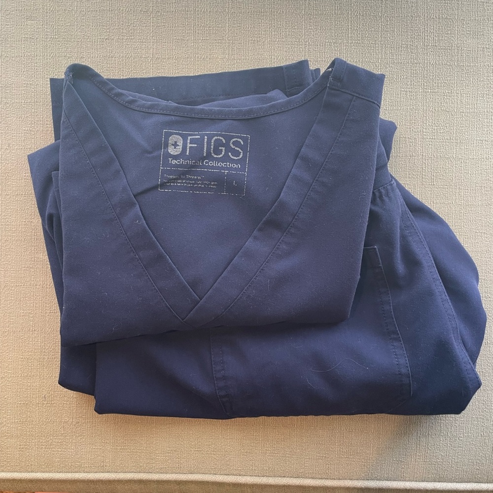 Figs navy Catarina scrub top and Livingston regular scrub pants